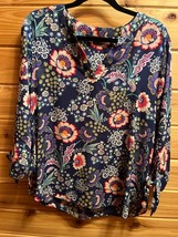 ZAC &amp; RACHEL WOMENS TOP Blue Floral Pullover Tunic Blouse Large *EUC* - $217.13 MXN