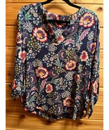 ZAC &amp; RACHEL WOMENS TOP Blue Floral Pullover Tunic Blouse Large *EUC* - $11.87