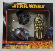 2005 Star Wars Kurt Adler Glass Ornament Set  Yoda Vader Boba Fett NIP U26 - £31.45 GBP