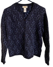 Talbots Cardigan Sweater Womens Size S Blue Long Sleeve Floral Grannycore - $21.27
