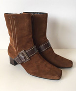 ECCO Brown Suede Buckle Strap Side Zip Ankle Boots Size 36 EU - £35.48 GBP