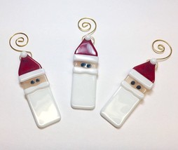 Red Hat Santa Fused Glass Ornaments Set of 3 - £21.53 GBP