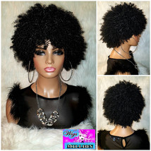 Donna&quot; Short Hair Afro Kinky Curly Afro Synthetic Wig Glueless Wig, Full Cap Hai - £57.49 GBP