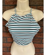 Bathing Suit Top Small/Medium Blue Green Stripe Removable Pads Wide Bandeau - €7,50 EUR