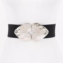 Double Heart Buckle Stretch Belt in Black &amp; Silver - $17.82