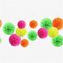 GlowFest 12 PCS Neon Tissue Paper Pom Poms - Vibrant Blacklight Party De... - $35.63