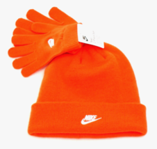 Nike Orange Knit Cuff Beanie &amp; Knit Stretch Gloves Youth Boy&#39;s 8-20 NWT - £31.57 GBP