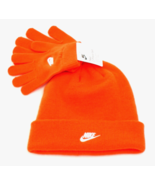 Nike Orange Knit Cuff Beanie &amp; Knit Stretch Gloves Youth Boy&#39;s 8-20 NWT - £31.10 GBP