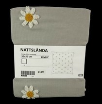 Ikea Nattslanda Pillow Gray Cushion Cover 20&quot; x 20&quot; White Daisy Flowers New - £19.46 GBP