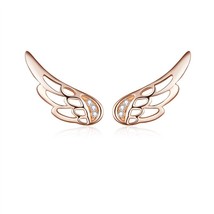 WOSTU Real 925 Sterling Silver Fairy Wings Feathers Stud Earrings Rose Gold Smal - £12.62 GBP