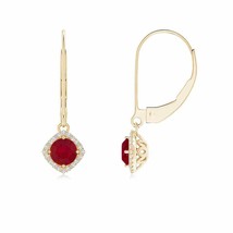 ANGARA Natural Ruby Round Vintage Inspired Earrings with Diamond in 14K Gold - £750.24 GBP