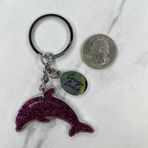 Silver Tone Purple Glitter Dolphin Orange Beach Souvenir Keychain Keyring - $6.92