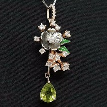 2.30ct Mother of Pearl, Peridot &amp; Diamond Cut Sapphire 14K Rose Gold 925 Pendant - £97.38 GBP