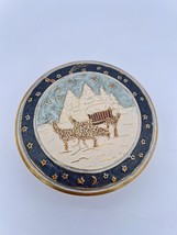 Vintage Round Brass Trinket Dish Mountains Deer Enamel Lid Cottage Core ... - $23.38