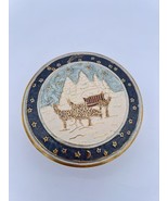 Vintage Round Brass Trinket Dish Mountains Deer Enamel Lid Cottage Core ... - $23.38