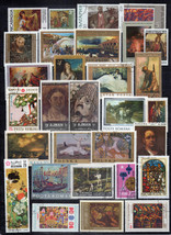 Art Stamp Collection Used Paintings Flowers Landscapes Boats ZAYIX 0424S... - £7.07 GBP