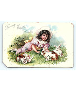 Postcard Tucks 1908 Loving Easter Wishes Little Girl In Hat With Bunny R... - £5.07 GBP