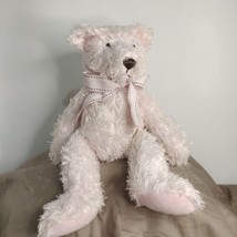 American  Greeting Fuzzy &amp; Cuddly Pink Teddy Bear With Pink &amp; Brown Bow  12&quot;  - £10.24 GBP