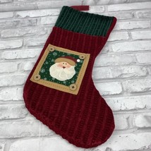 Santa Face Christmas Stocking Applique Buttons Red Green Velvet 18 Inche... - $16.20