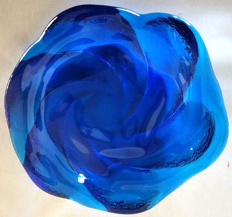 Vintage Fenton Swirled Glass Bowl or Candy Dish Cobalt Chunky Art Glass - $37.40