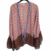 Anthropologie Nalini Cream Blue  Boho Moroccan Indian Print Kimono Cardigan O/S - £33.84 GBP