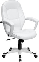 Flash Furniture Mid-Back White Leathersoft Tapered Back Executive Swivel Office - £188.64 GBP