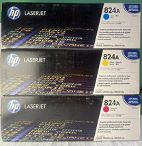 Genuine Oem Sealed Set Of 3 Hp Laser Jet 824A Cyan, Magenta, Yellow, Toner - $93.49