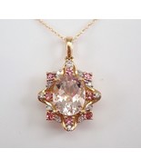 2Ct Oval Cut Morganite Fancy Halo Pendant 14K Rose Gold Plated Free Chain - £110.45 GBP