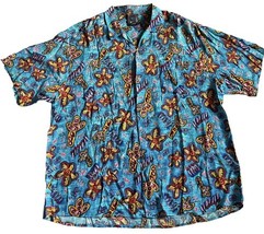 VTG Big Hed Designs Hawaiian Party Shirt Sz XL Blue Floral Abstract Art ... - $29.65