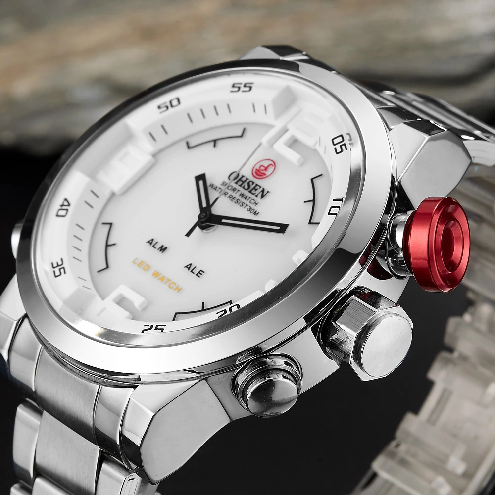 Men Digital Watches Quartz Business Wristwatches White Steel Band Sport ... - £29.57 GBP