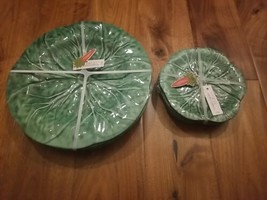 Green Cabbage Leaf Dinner &amp; Dessert Plate Melamine Sets Of 4 Gardeners E... - $58.41