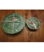 Green Cabbage Leaf Dinner &amp; Dessert Plate Melamine Sets Of 4 Gardeners E... - £45.83 GBP