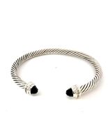 David Yurman Onyx Cuff Bracelet Size M 5 mm Sterling Silver Estate DY735 - $485.10