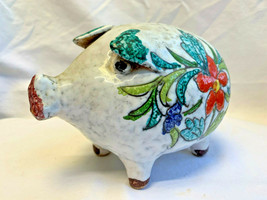 Pretty! J.W. Co. N.Y. Pottery Art Piggy Bank Made in Italy Hand Painted ... - $39.95