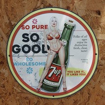 Vintage 1953 7up Carbonated Soft Drink Bottle Porcelain Gas &amp; Oil Metal Sign - £97.73 GBP
