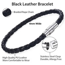 Davieslee Mens Bracelet Brown Black Braided Leather Bracelets for Men Stainless  - £10.59 GBP