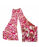 1970&#39;s Inspired Pink Psychedelic Peace Sign Print Wide Bell Pants Barbie... - £25.73 GBP