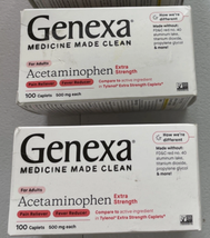 2 Pack Genexa Clean Acetaminophen 500mg Extra Strength, Dye Free Pain Re... - $331.97 MXN