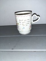 1984 Lefton China Mother Mug Tea Cup Floral Heart Hand Painted Footed - £11.93 GBP