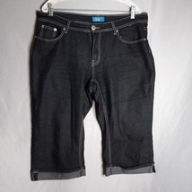 dKin Women&#39;s Dark Wash Cuffed Hem Embellished Pockets Denim Capris Size 14W - $18.81