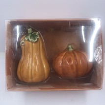 Salt And Pepper Shaker Set Pumpkin Gourd Squash Hand Painted / Halloween. - £7.87 GBP