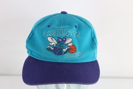 Vintage 90s Distressed Spell Out Charlotte Hornets Basketball Snapback Hat Cap - £35.01 GBP