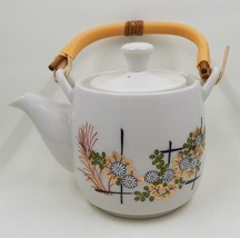 Japanese Porcelain Teapot Gold Green Floral Bamboo Handle 16 oz - £19.90 GBP