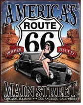 Route 66 America&#39;s Main Street Mother Road Highway Retro Decor Metal Tin Sign - £12.77 GBP