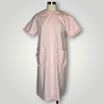 Vintage 1950s Cotton Handmade Pink Nightgown Robe Lace Peter Pan Embroidered - £27.07 GBP
