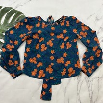 Modcloth Collectif Oakley Winter Floral Blouse Top Size 0 3XS New Blue Orange - £25.88 GBP