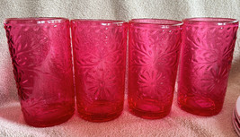Pink Hard Plastic Tumblers Drinking Glasses w/Embossed Flowers 5.5” FUCHSA NEW - £31.90 GBP
