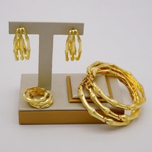 Dubai India Style Vintage 3Pcs Bangle Earrings Ring Sets Geometric Jewelry Sets  - £50.93 GBP