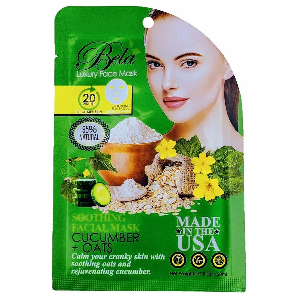 Bela Luxury Face Mask Sheet Soothing Formula - Cucumber &amp; Oats - $1.95