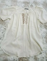 VELVET Womens Cute Ivory Shirt Sz S Short Sleeve Scoop Neck Cotton Beach... - $28.70